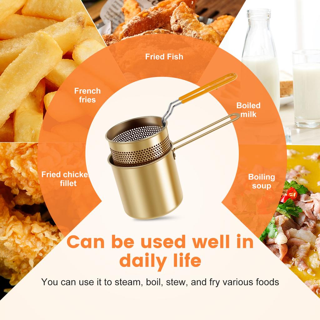 Kitchen Stainless Steel Fryer with French Fries Chicken Wings Cooking Small Oil Pot with Filter Basket Tianfu Luo Deep Fryer Pot