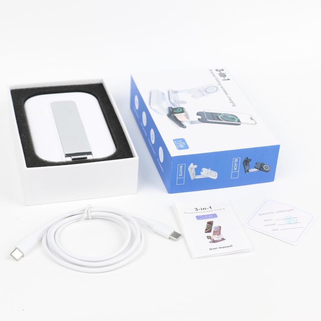 Foldable 3-in-1 Wireless Charger Stand with Magnetic Mount for Apple Devices