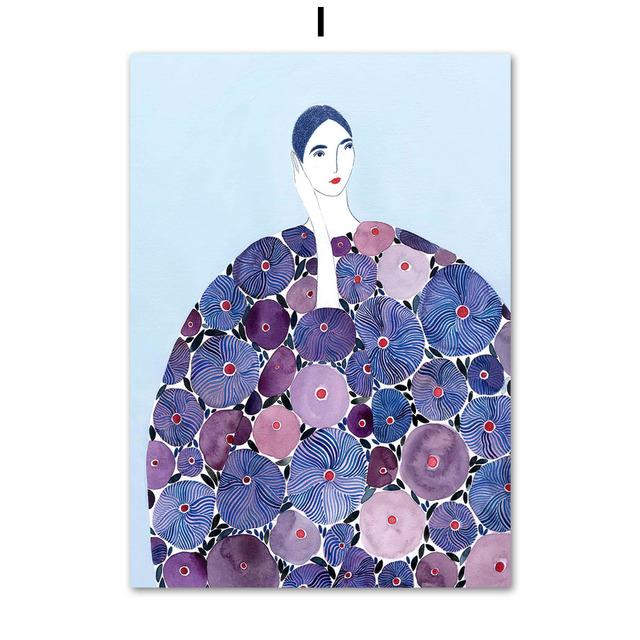 Tulip Violets Vase Woman Coat Flower Light Green Abstract Poster Aesthetics Prints Wall Art Painting On Canvas Living Room Decor No Frame