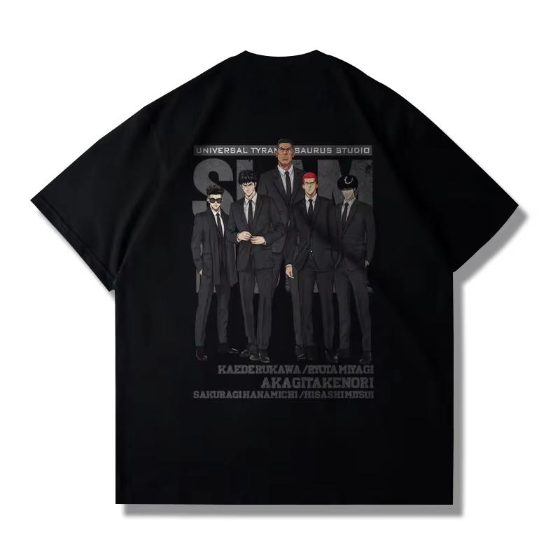 Large Cotton Men's Japanese Anime 2025 Slam Dunk Master Printed Short Sleeve T-shirt Summer Casual Loose T-shirt Top Clothing