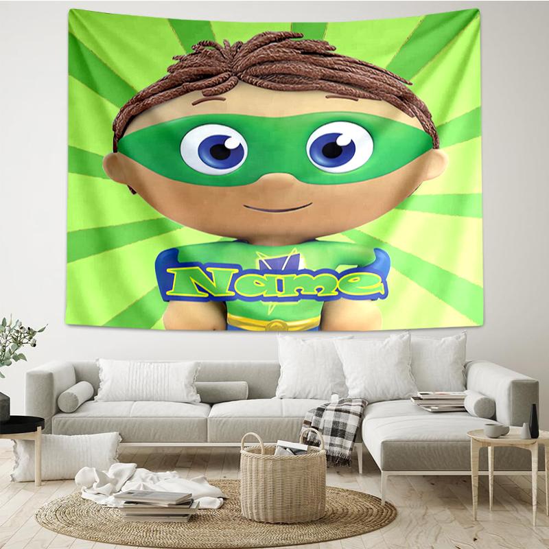 Custom Name Super Why Print Tapestry, Backdrop, Easy Setup, Ideal for Bedroom, Office & Living Room, with Aesthetic Wall Hanging Decor.