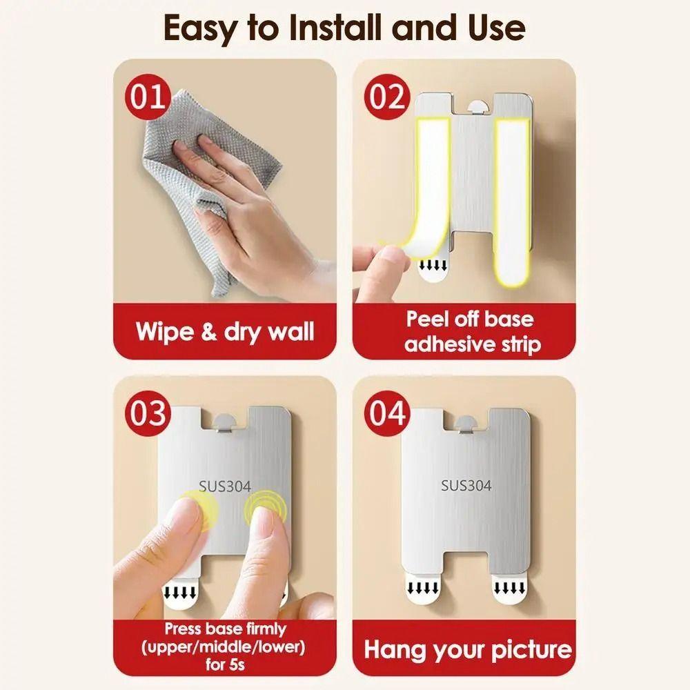 8 PCS No Punching Photo Frame Hooks Waterproof Adhesive Picture Hangers  Living Room