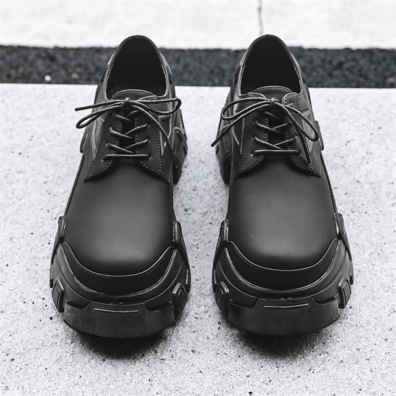 New Derby Shoes Men'S High-End Trend Black Platform Heightened Fried Street Dad Leather Shoes 1-J