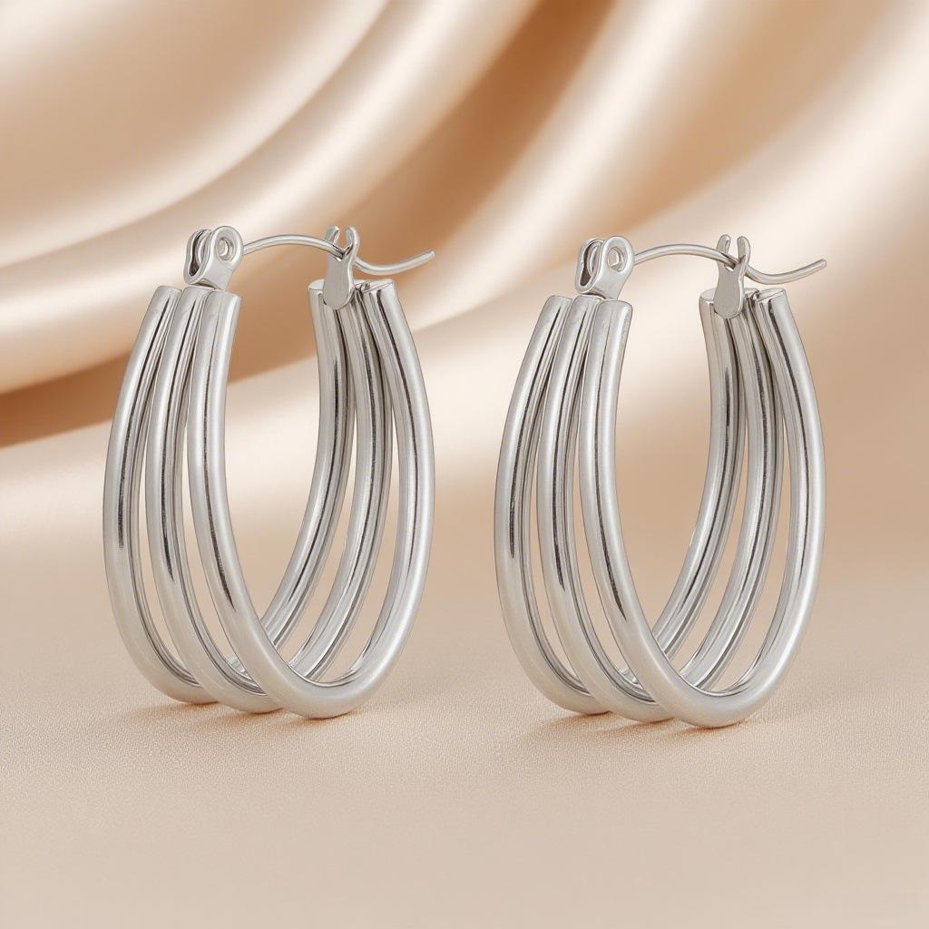 European & American Retro Geometric Hoop Earrings in Titanium Steel with 18K Texture - High-End Niche Design, Trendy Style for Women