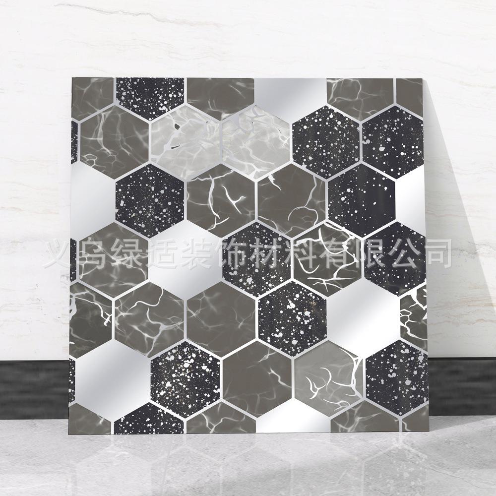 Black Gold Geometric Marble Pattern Self-Adhesive Wallpaper Tile Sticker for Bathroom Living Room Luxury Decor