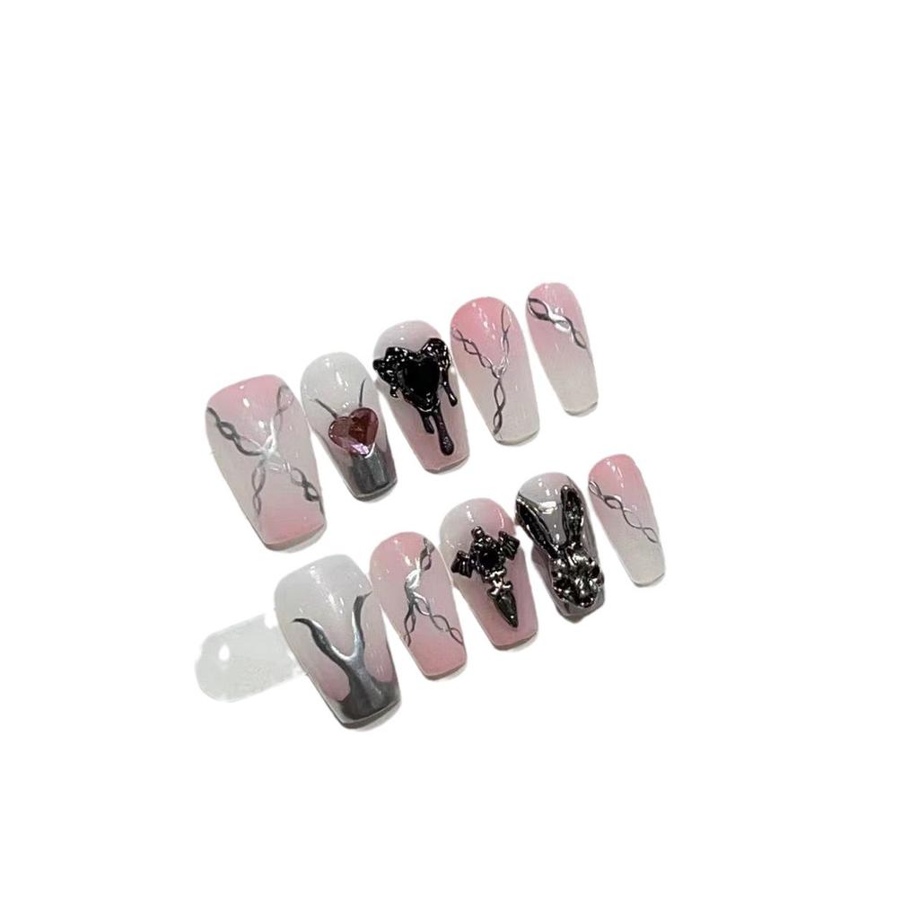 Wearing Armor Pure Handmade Personality Dark Skull Rabbit Pink Love Hand-painted Magic Mirror Lines Detachable Manicure