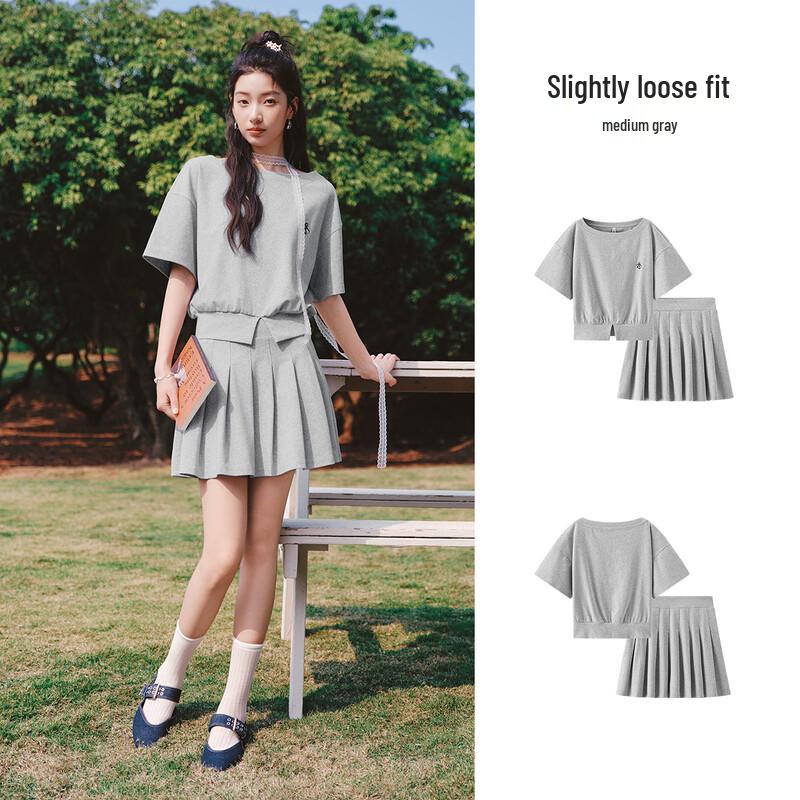 Semir Women's Summer Two-Piece Set: Off-Shoulder Top & Pleated Skirt