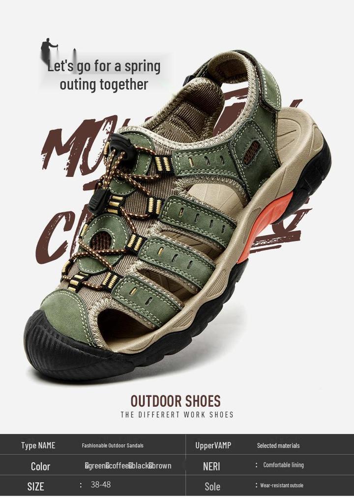 2023 Plus Size Men's Genuine Leather Closed-Toe Casual Outdoor Summer Sandals