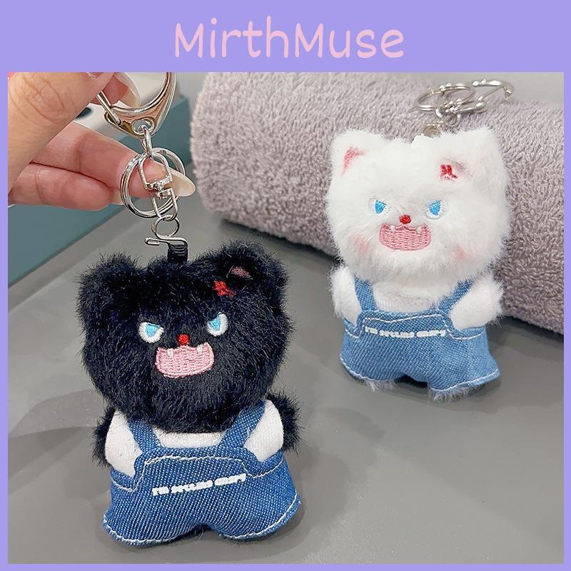 Angry Cute Overalls White And Black Cat Plush Doll Pendant Bag Decoration