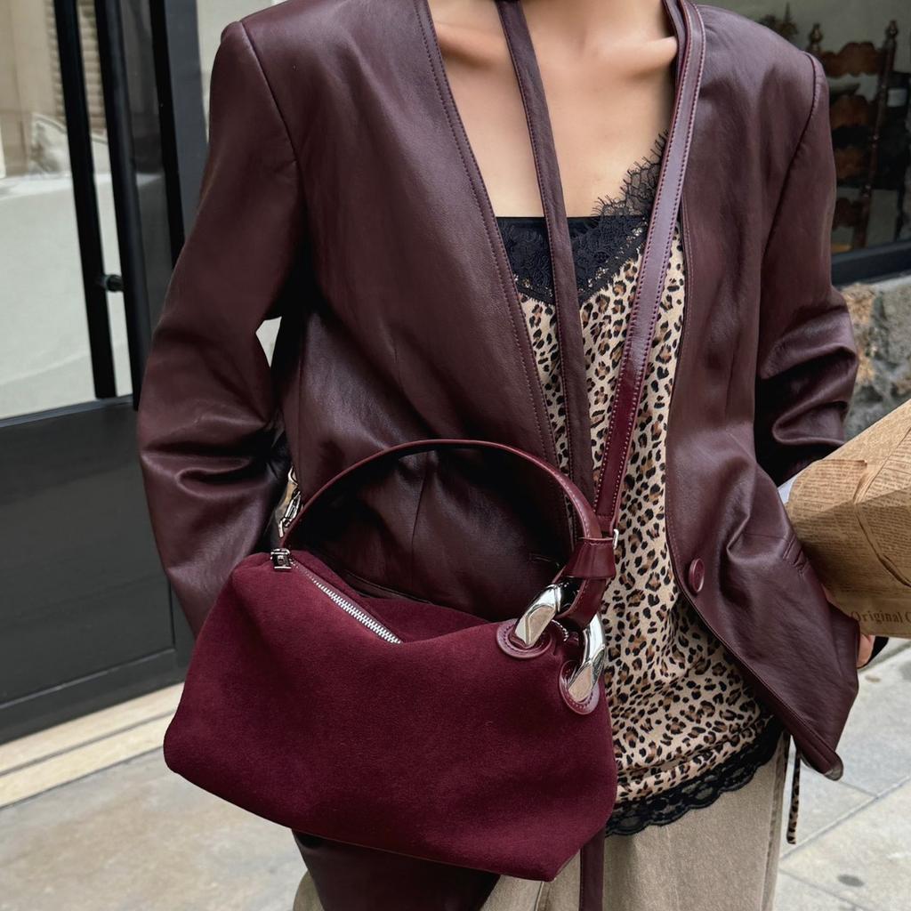 Women's bag leather premium feel matte suede handbag commuter shoulder messenger bag niche design sense 2024 new