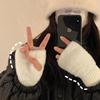 Gants d'hiver doux à demi-doigts pour femmes, chauds, luxueux, solides, blancs, en peluche, tricotés, sans doigts, mitaines pour poignet, écriture