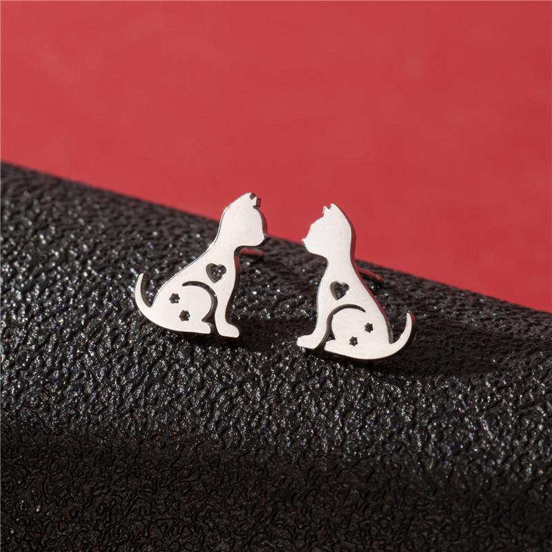 Cute Cat Stainless Steel Stud Earrings for Women Persian Cat Ear Jewelry Girls Student Birthday Earring Gifts Accessories