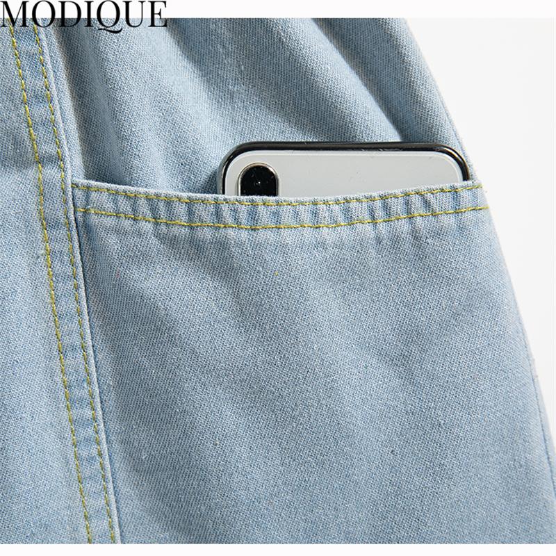 MODIQUE Été Femmes Grandes Tailles Ample Basiques Élastique Cordon de Serrage A-Ligne Jambe Large Short en Denim Féminin Décontracté Bleu Foncé Short