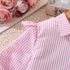 Mädchenkleid Kinderbekleidung Herbst Neu Lässig Lang Gestreift Langarm Taillenbetontes Hemdkleid