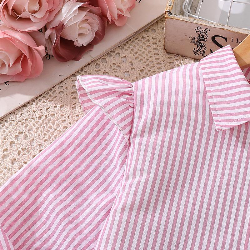 Mädchenkleid Kinderbekleidung Herbst Neu Lässig Lang Gestreift Langarm Taillenbetontes Hemdkleid