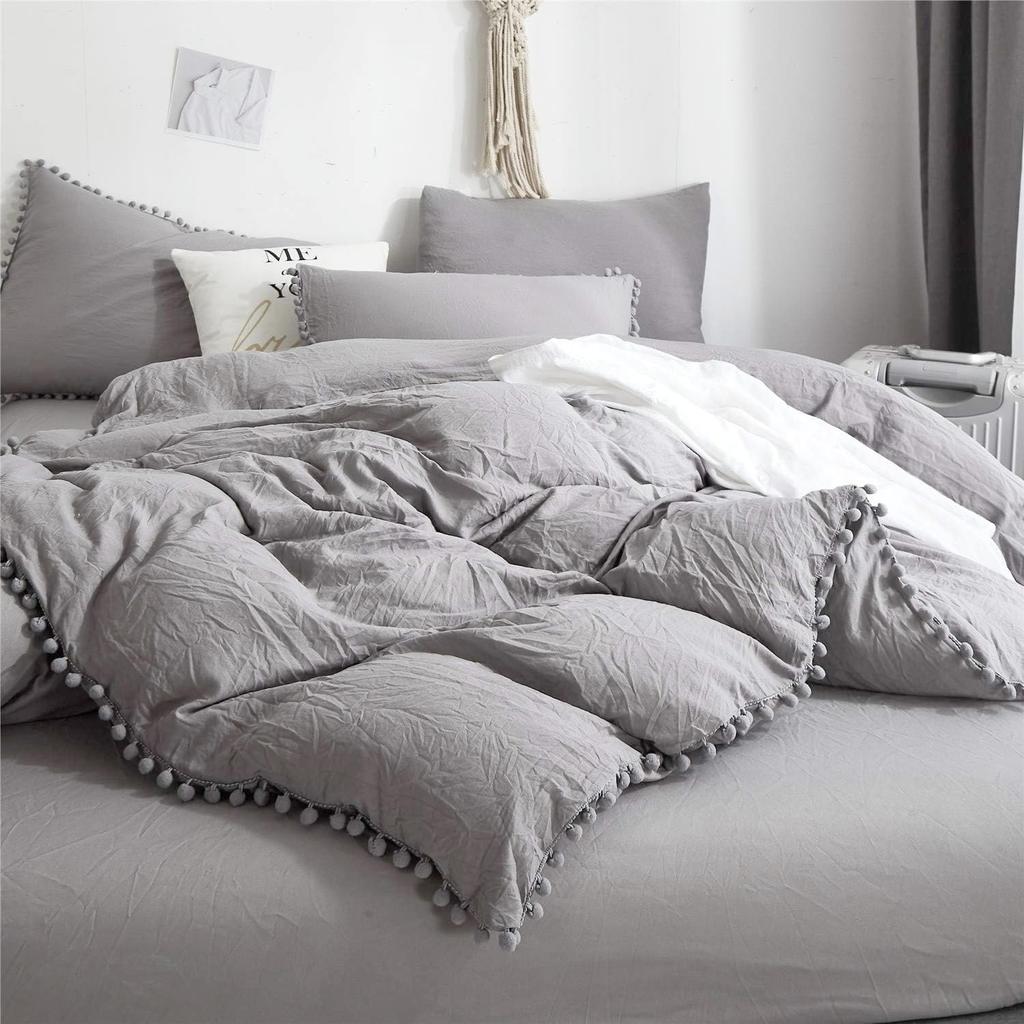 Cute Bedding Set with Duvet Fitted and Suitable for Western and Japanese Style Single 3-Piece Pom-Poms, Cover, Sheet, Pillowcases, Beds, Washable,