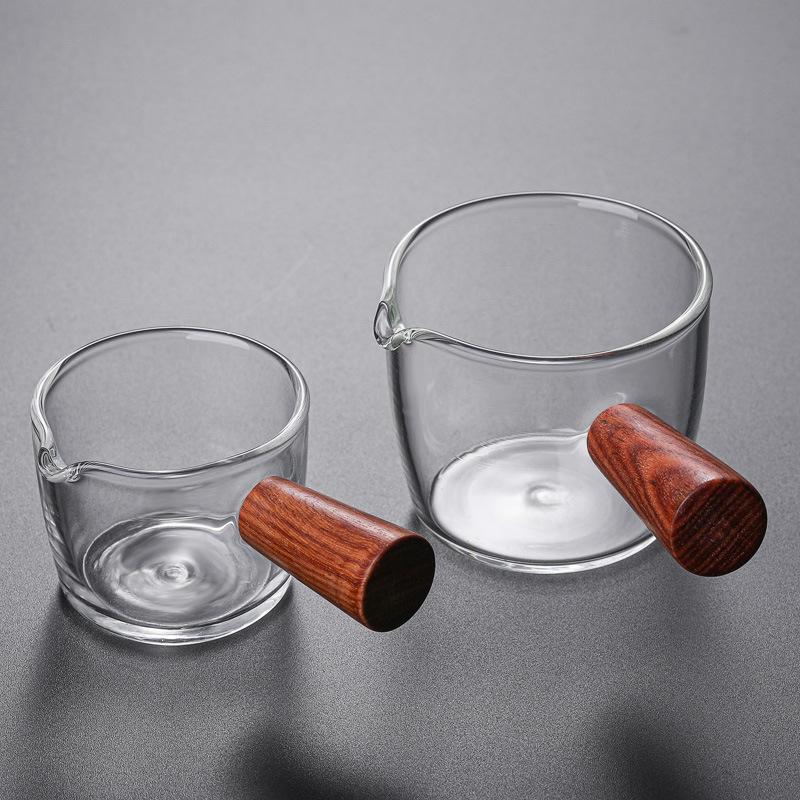 50/100ml Wooden Handle with Scale Glass Coffee Measuring Cup Espresso Milk Latte Transparent Single Mouth Kitchen Coffee Mug