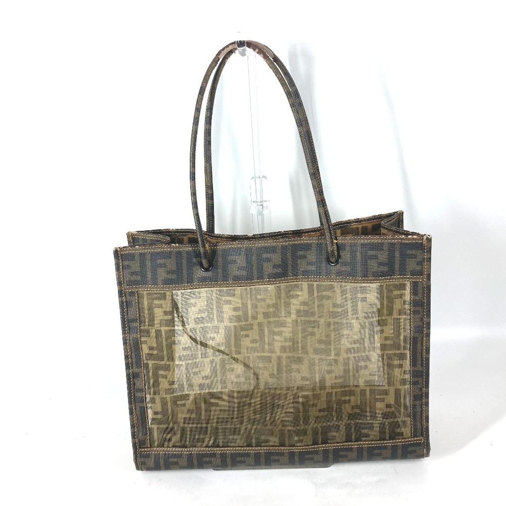 Fendi Torba Siatkowa Torba Plażowa Vintage Zucca Torba Tote z Puzderkiem Torba na Ramię Brązowa