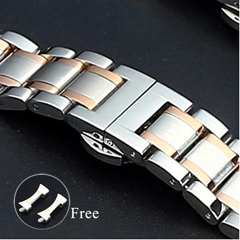 5 Pointer Solid Stainless Steel Strap 12/13/14/15/16/17/18/19/20/21/22/23/24mm Butterfly Buckle Men Women Metal Watch Band