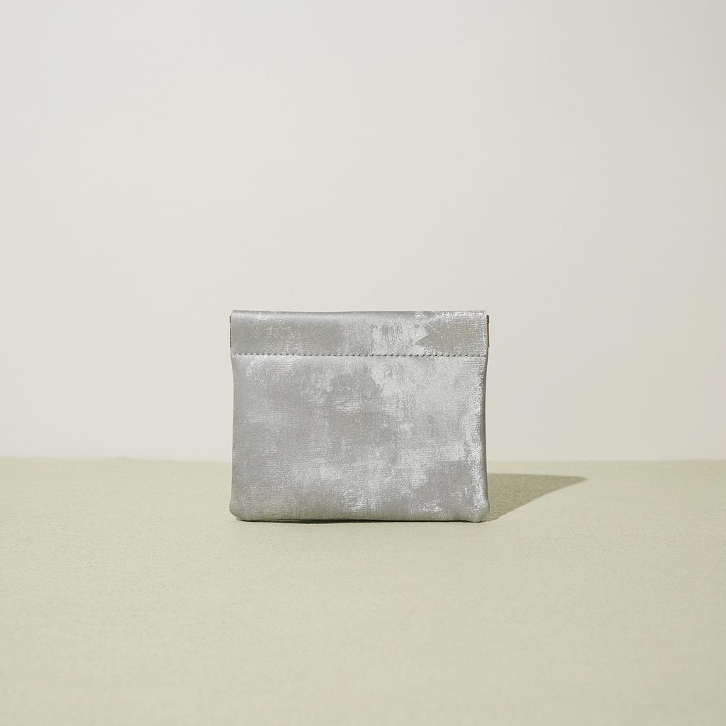 Chinese-style Silk Satin Pickup Bag, Genuine Leather Spring-mouth Coin Purse, Mini Small Bag with Texture