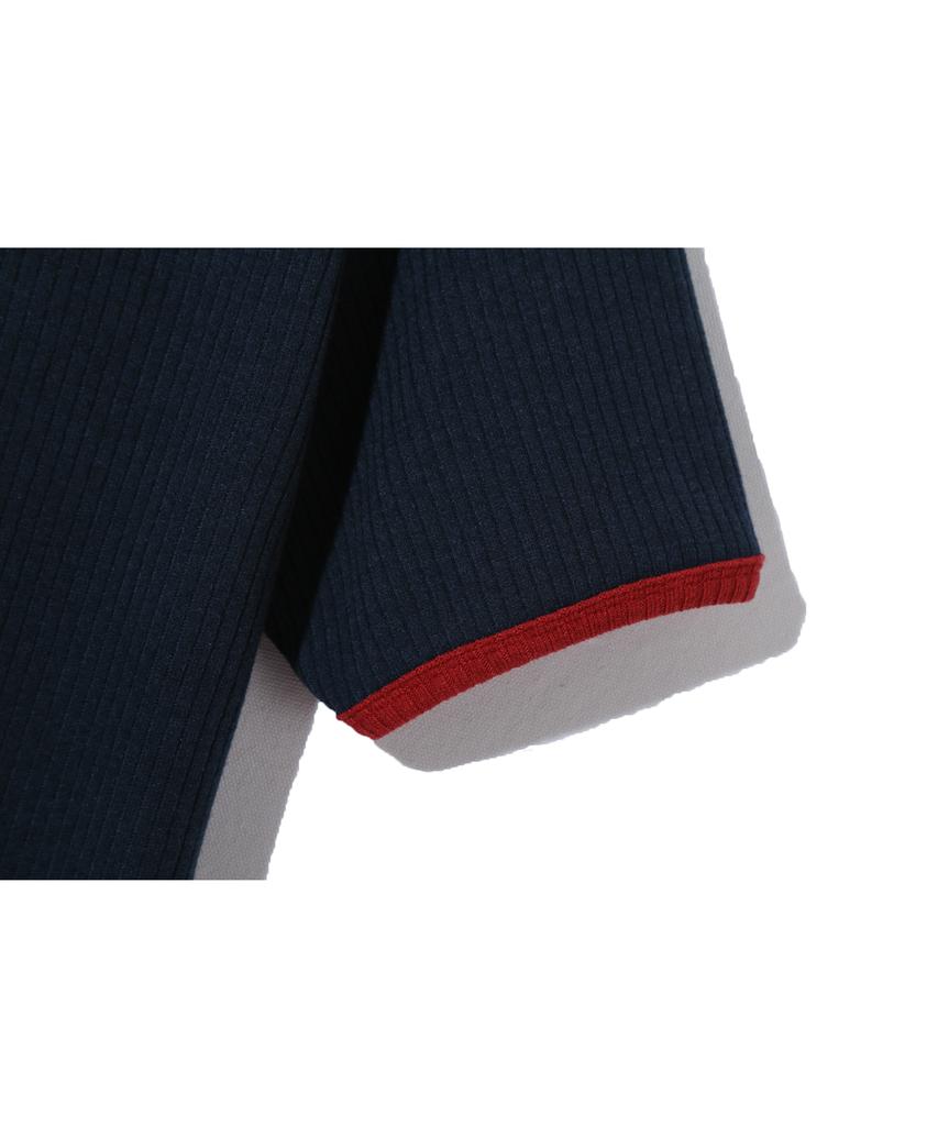 BASEMOMENT Muscle Fit Ribbed Ringer T-Shirt Navy