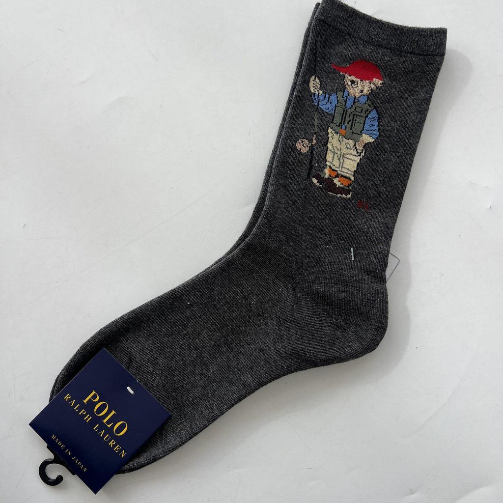 Trendy Mid-Calf Women's Cotton Socks - Four Seasons Style with Cartoon Little Bear Design