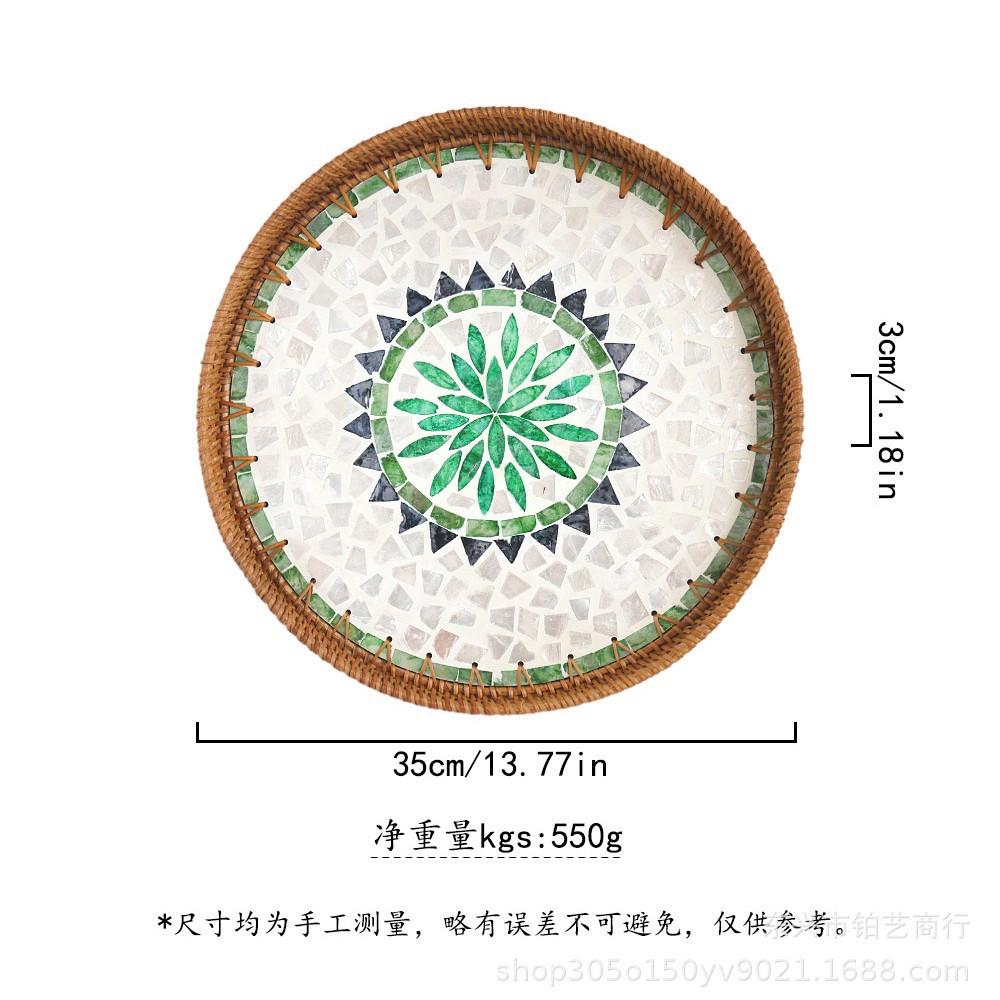 Color Shell Jewelry Cosmetics Food Teacup Storage Trays Handmade Rattan Fruit Dessert Bread Pans Round Rattan Decoration Trays