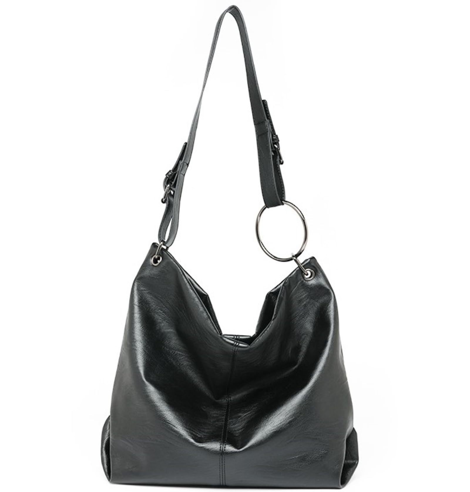 

Petit Germe Shoulder Bag Ring Design Faux Leather Tote Bag A4 Large Capacity One Shoulder Bag Black Korea [Petit-Germe] чорний