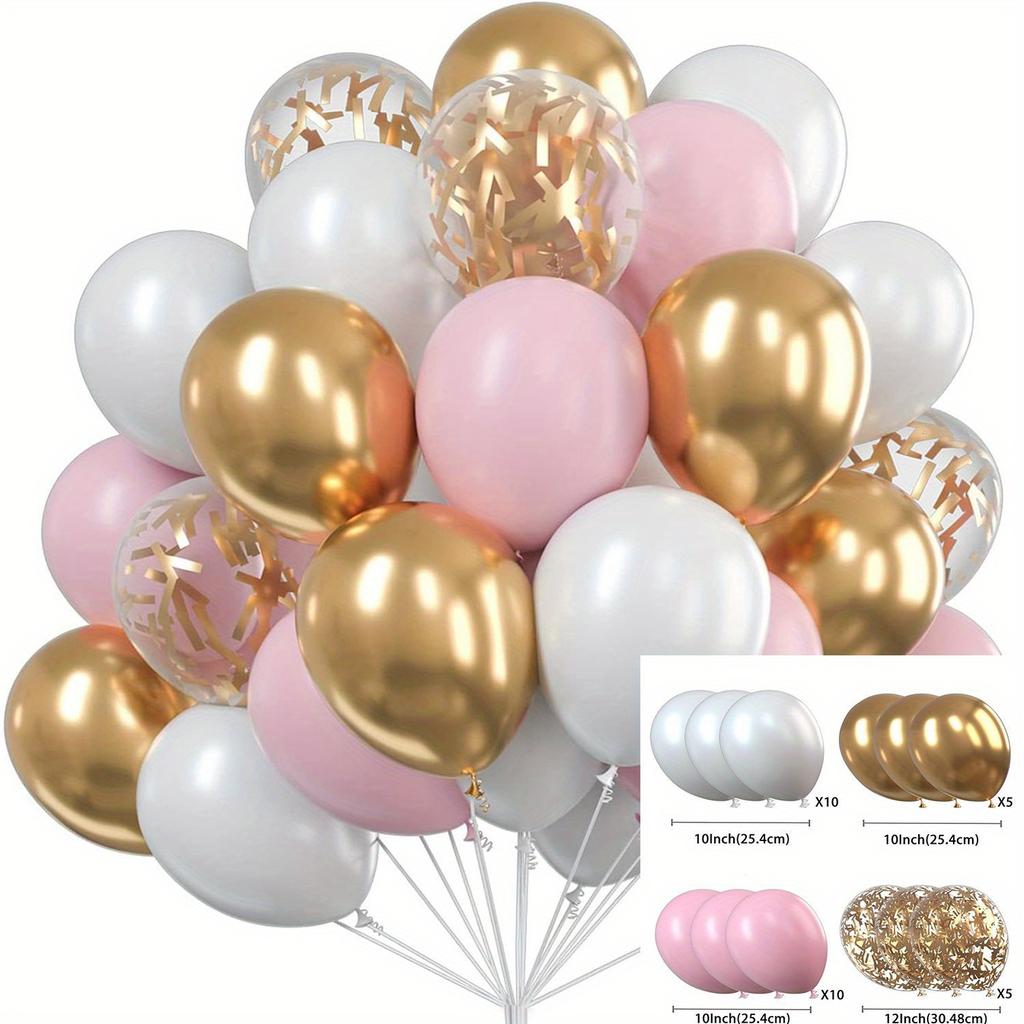 30 Pcs 10 12 Inch Metallic Gold Blue Silver Pearl White Latex and Gold Confetti Balloons for Birthday Wedding Party Decor