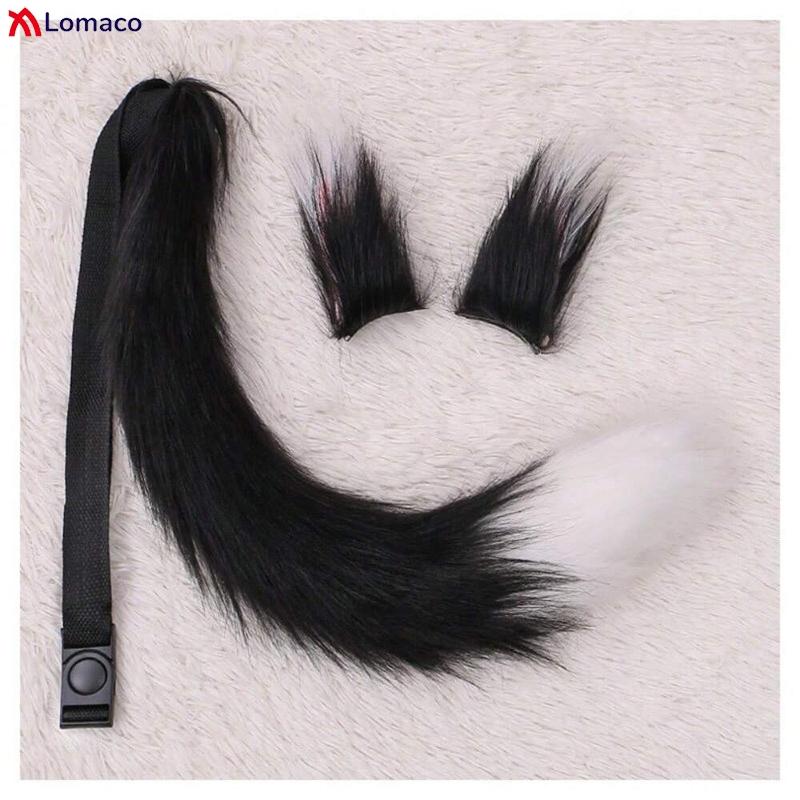 Long Furry Fox Tail Ears Hair Clips Set Anime Cosplay Costume Props Lolita Animal Cat Tail Fursuit Plush Tail Faux Fur Haripins