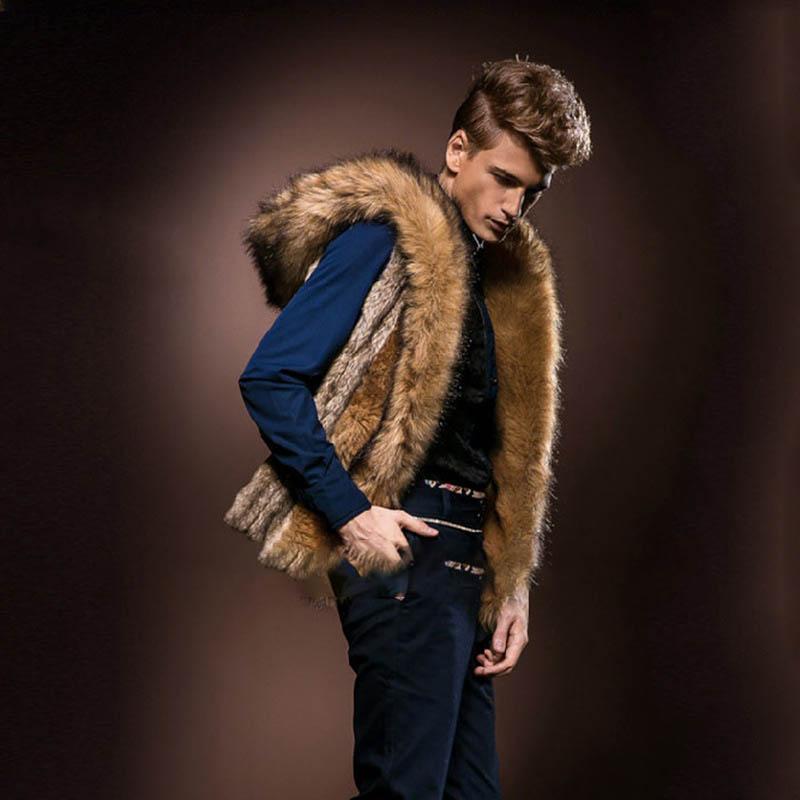 Men Faux Fur Coat Casual Vest Jacket Thick Warm Coats Sleeveless Hooded Outerwear Short Jackets Slim Fit Winter 2023