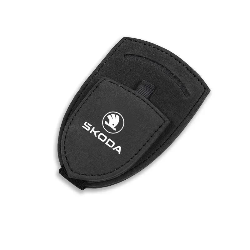Car Suede Glasses Clip Sun Visor Sunglasses Clamp Holder For Skoda Octavia Superb Rapid Kodiaq Karoq Fabia Kamiq Enyaq Citigo RS  FD9