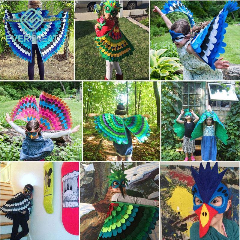 Children's Phoenix & Peacock Feather Wings and Mask Set for Halloween Performance