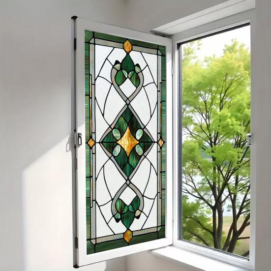 Pellicola Geometrica per Vetri Privacy Motivo Vetro Colorato Retrò Statico Opaca Rimovibile Impermeabile Pellicola Privacy per Camera da Letto Bagno Cucina