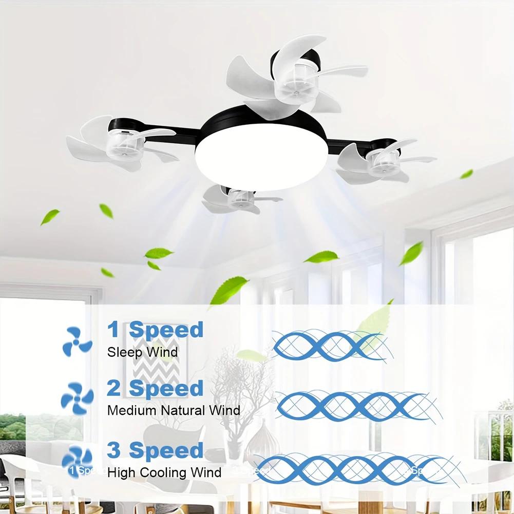 Hanging Drone Fan Light E26 E27 Socket Fan with LED Light Remote Control Dimming Silent Drone Shape Ceiling Fan Lamp for Bedroom