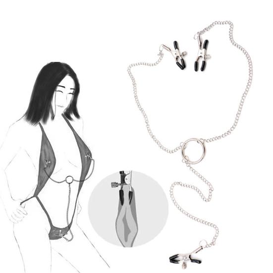 Body Clamp Chain Adjustable Pressure 3-Head Clitoral Body Clip Ring Men Women Non Piercing Body Jewelry Adults Sex Toy