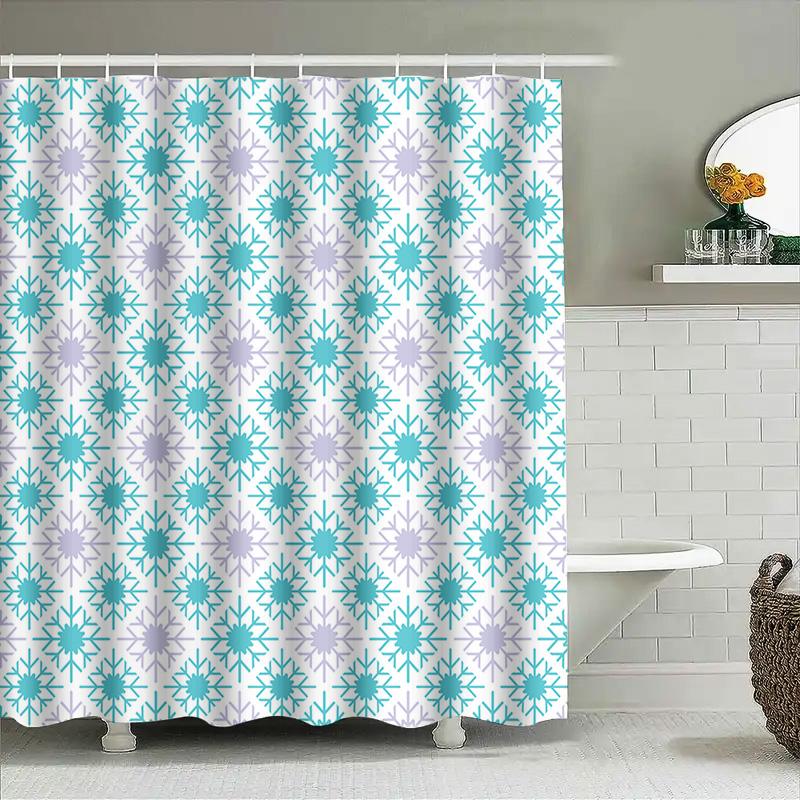 Beautiful Blue And Lavender Snowflake Pattern Shower Curtain For Bathroom Decor