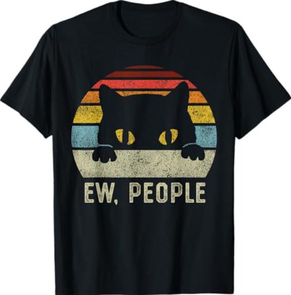Ew People Retro Cat Funny Vintage Anti Social Introvert T-Shirt S разноцветный