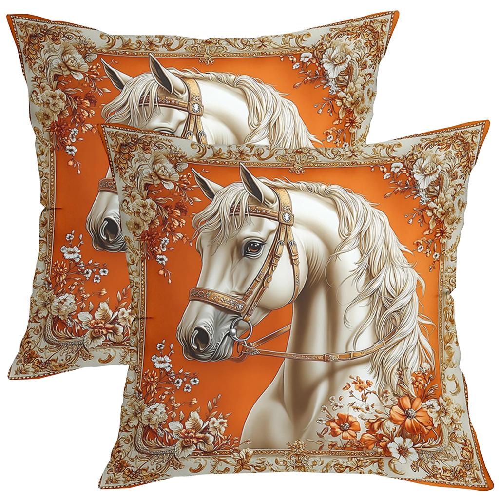 1 Pieces Exquisite Horse-Print Orange Floral Pattern Pillows Polyester pillowcase, sofa decorative cushion cov Headboard Pillow