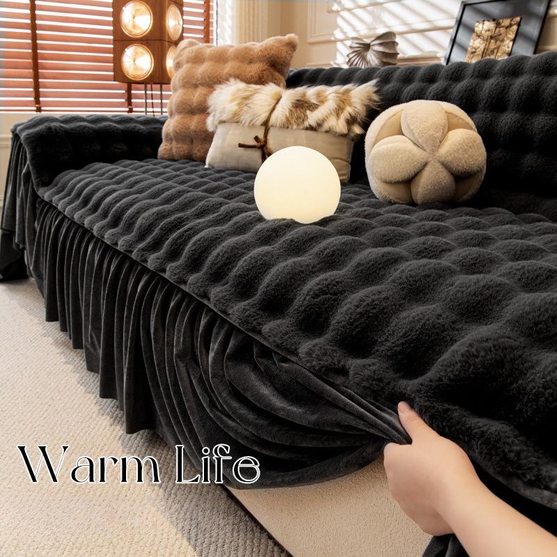 New Winter Rabbit Plush Warm Plush Sofa Cushion Thickened Non Slip Cushion Leather Sofa Cover Cover Cloth
