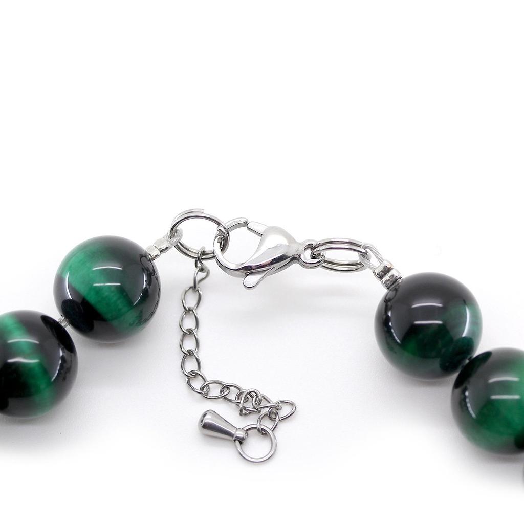 [Ishiki] 4A Natural Stone Green Tiger Eye Prayer Bead Necklace 12mm - A Power Stone That Attracts Wealth and Career Success! [n169]