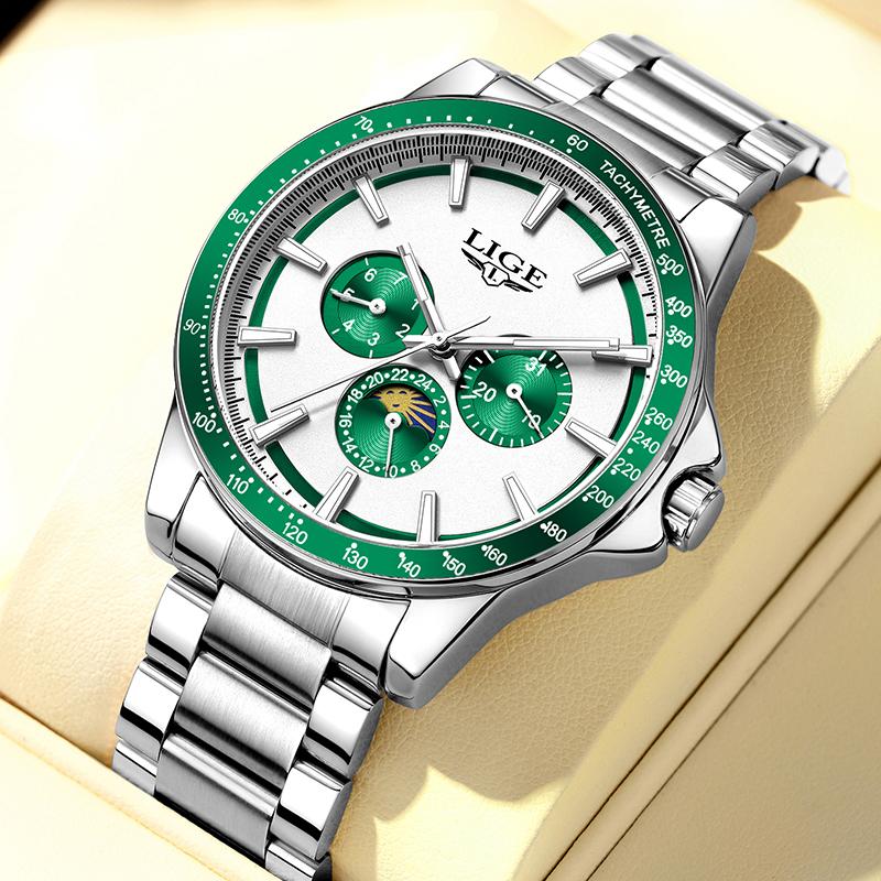 LIGE New Luxury Mens Watch Fashion Business Quartz Wristwatches Sports 30M Waterproof Luminous Steel Watches Men Gift Reloj