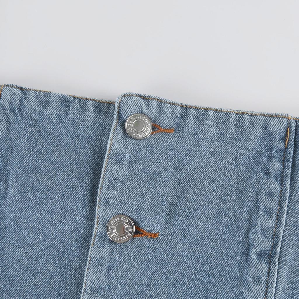 Γυναικείο τζιν γιλέκο με κουμπιά λουράκια μονόχρωμο Ζαρτιέρες