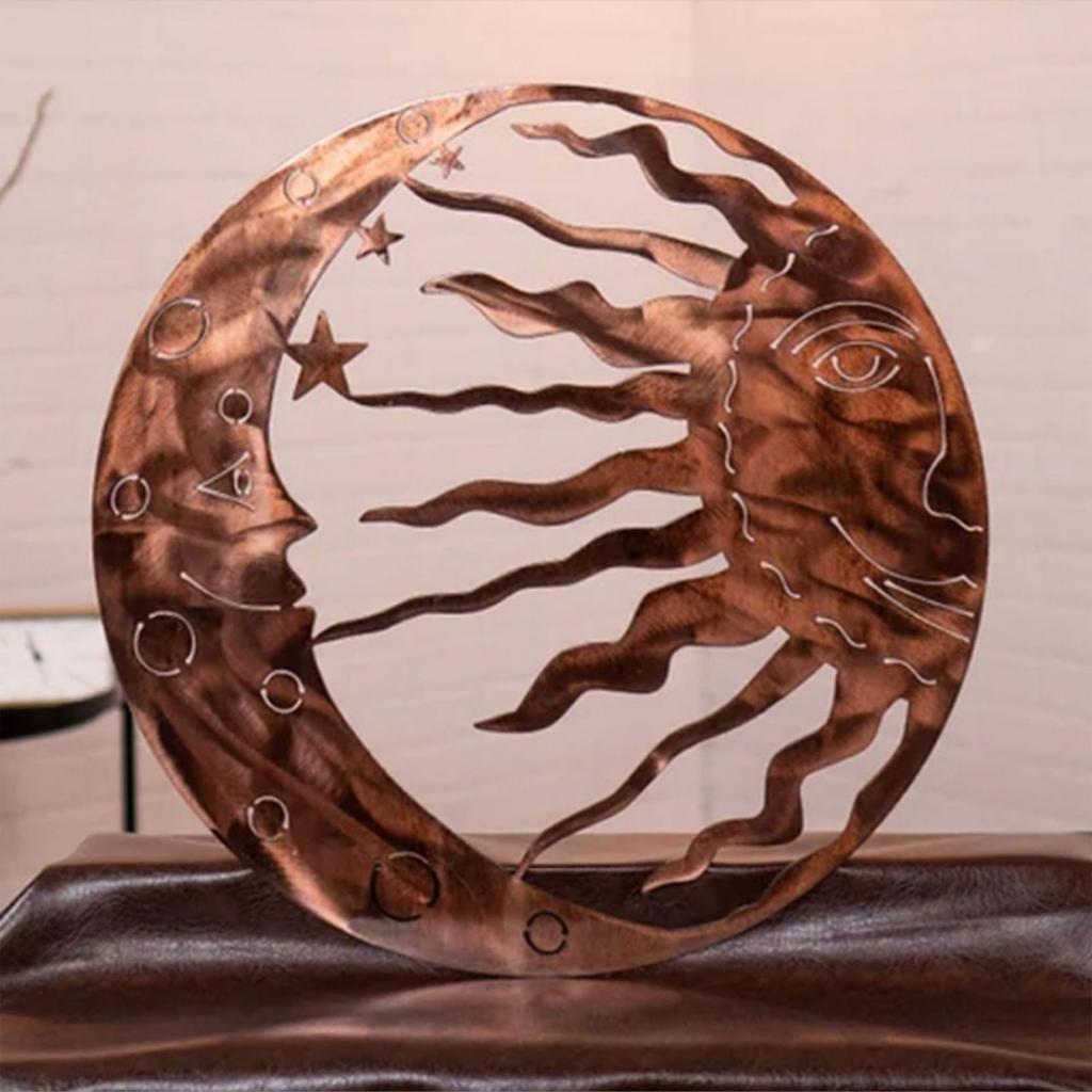 Outdoor Metal Sun and Moon Wall Art Decors 3D Outdoor Stylish Garden Sculpture for Garden Fence Porch Ornaments