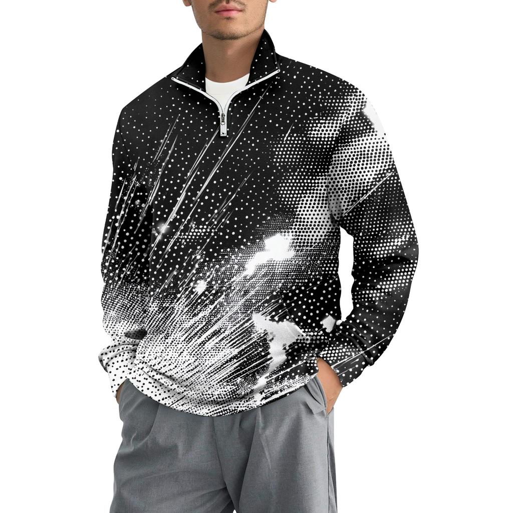 Men's Loose Casual 1/4 Zip Sweatshirt Fashion Printed Long Sleeve Top With Pockets