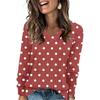 Women's Fashionable Oversized V-Neck T-Shirt With Polka Dot Print Long-Sleeved Pullover Top