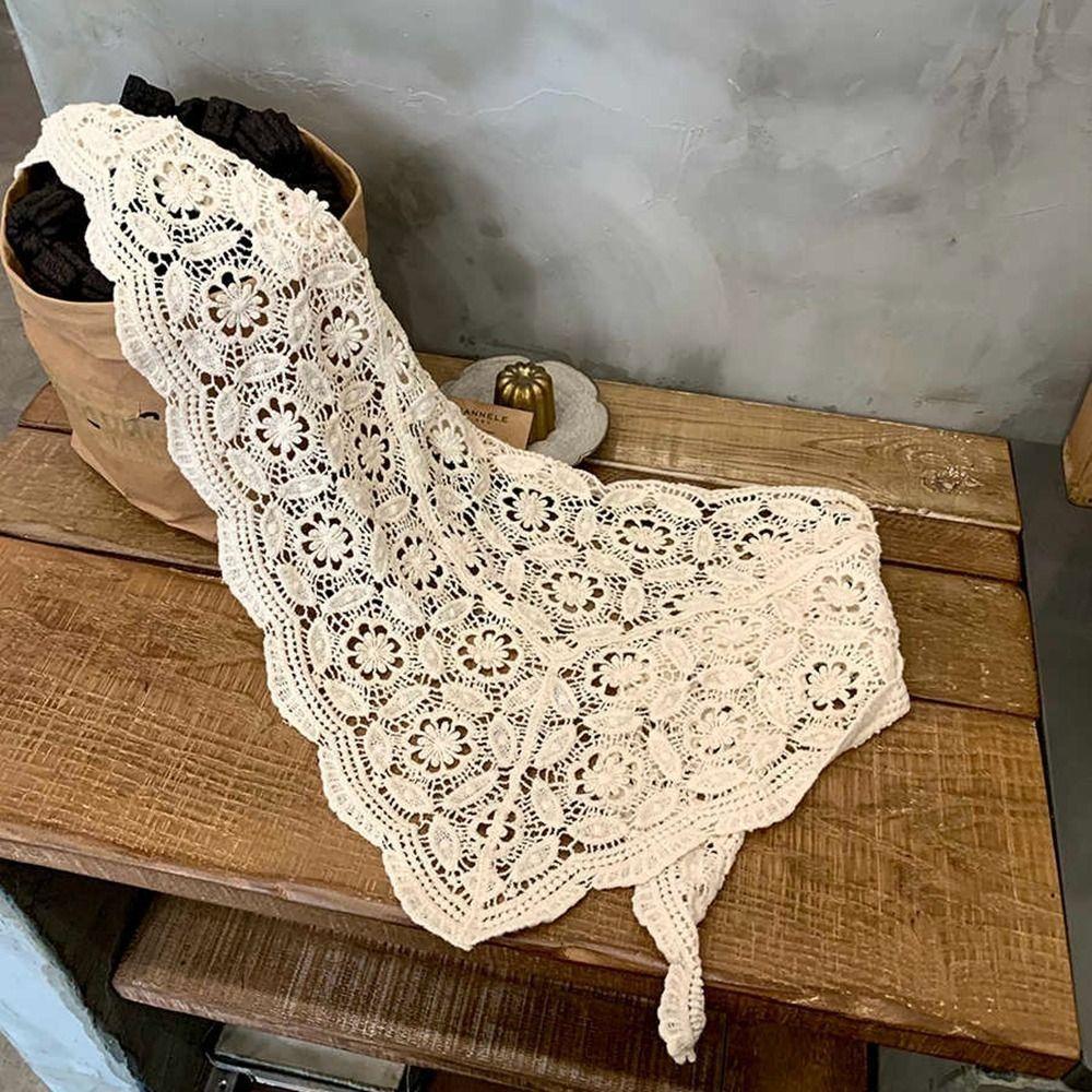 White Lace Triangle Scarf Fake Collar Flower Scarves Elegant Hip Scarf  Female
