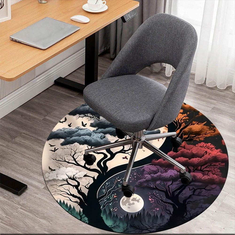 Yin-Yang Tree of Life: Harmony in NatureRound Non-Slip chair mat chair carpet for office Rugs for Office Decor Gift For Valentine's Day Mother's Day H
