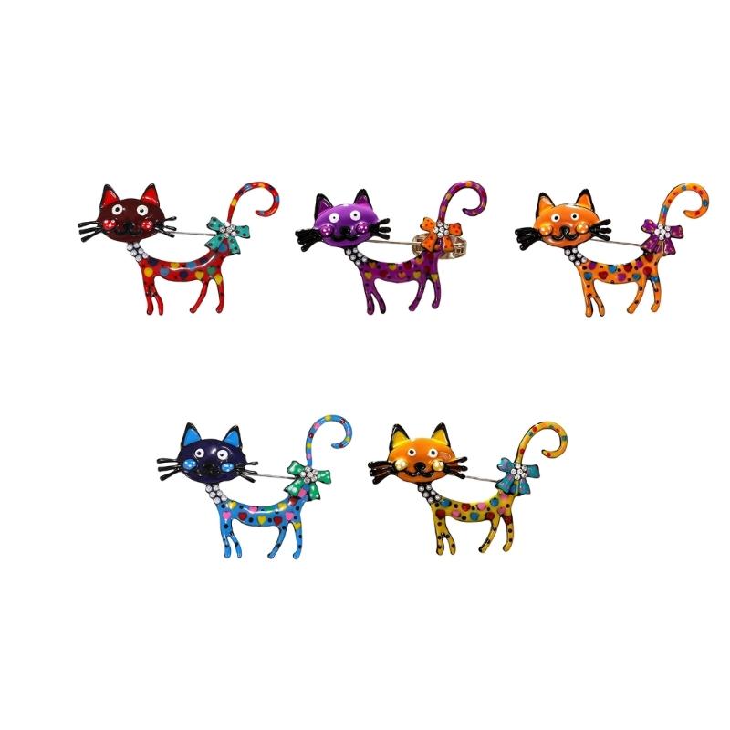 Animal Lapel Brooch Pin, Playful Cats Design with Enamel-Look Finish, Neck Detail, Single Outfit Accent Piece