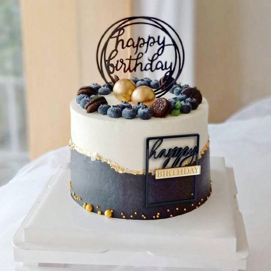 3pcs/1PC Happy Birthday Square Acrylic Cake Topper Gold Silver Rose Gold Birthday Party Cake Decoration Accessories